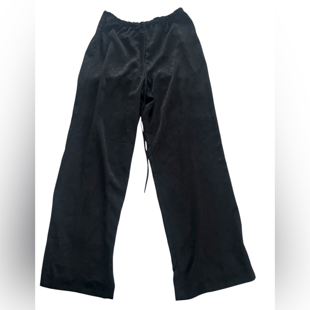 Satin drawstring wide leg pants
